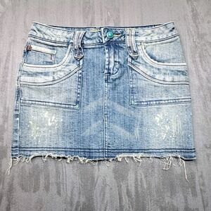 Vtg Y2K Zana-Di Micro Mini Skirt Distressed Paint Splatter Denim Light Wash Sz 3